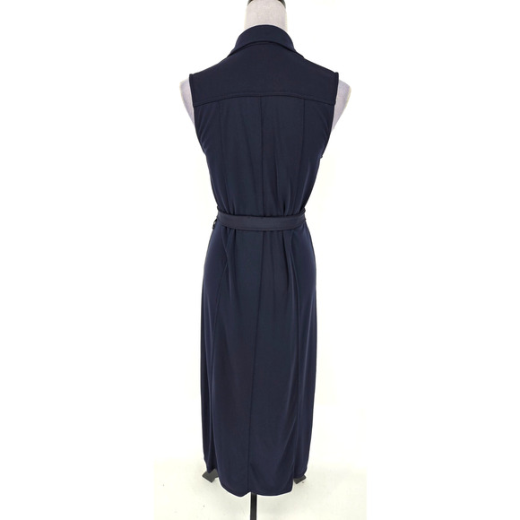 Talbots Dress Petites MP PM Navy Blue Stretch Knit Button Front Maxi Belt Career - Picture 2 of 10